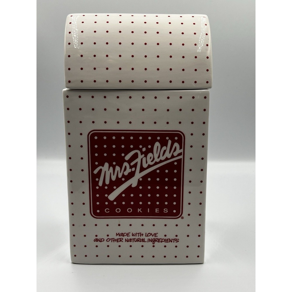 Vintage Mrs. Fields Cookie Jar – White with Red Polka-Dots, Ceramic, Brand Logo